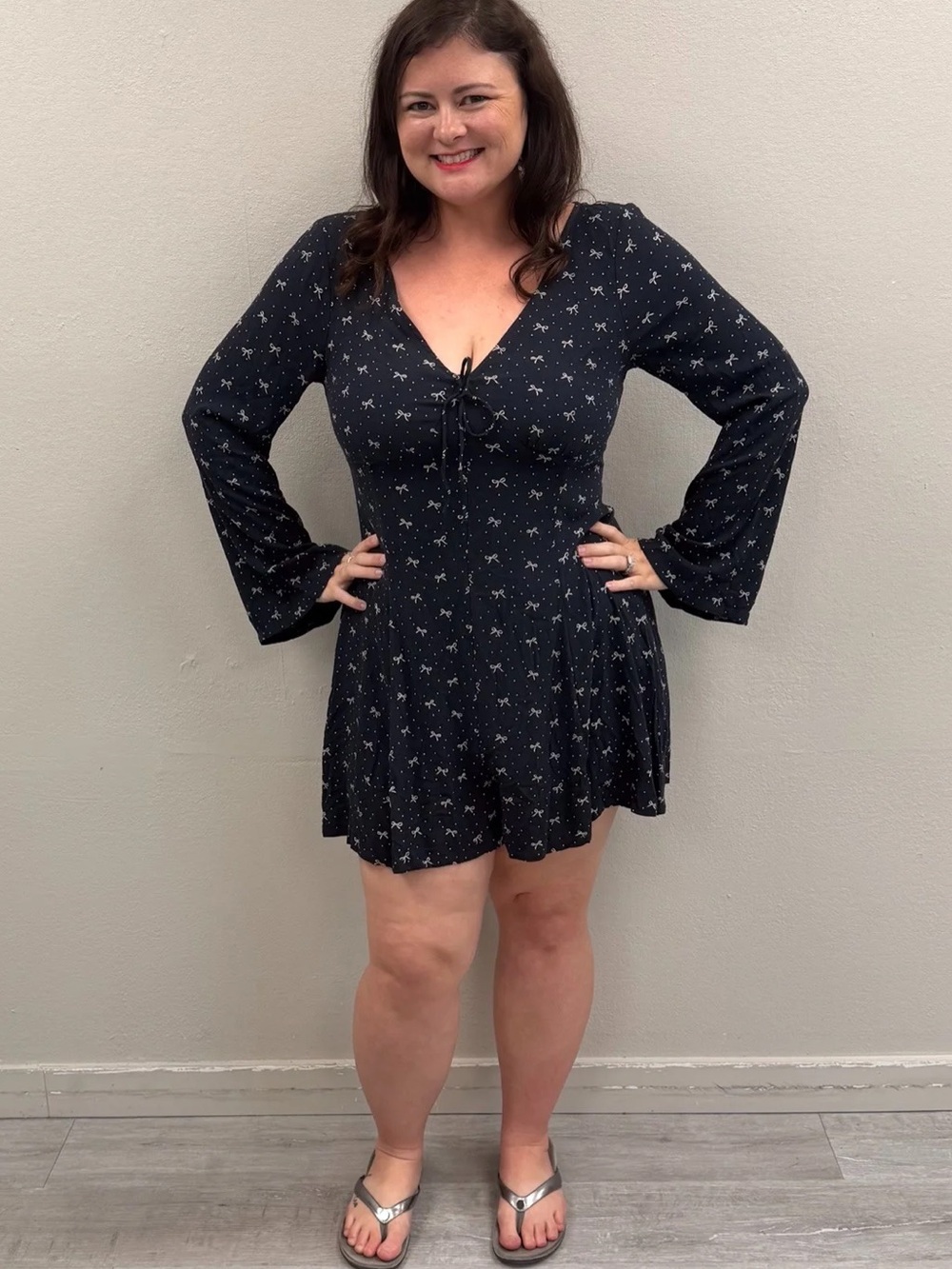 American Eagle Black Long Sleeve Bow Romper - New - Size XL
